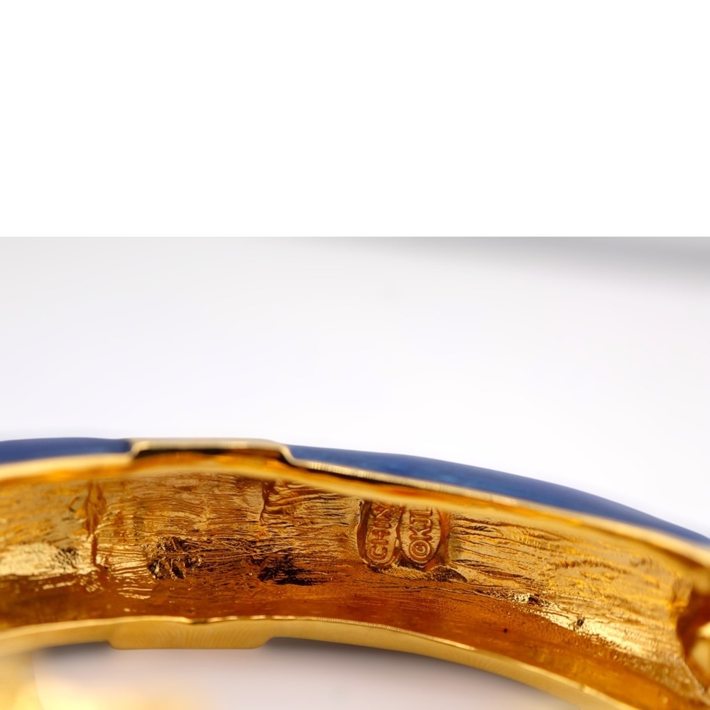 Kenneth Jay Lane Raj Elephant Bangle Bracelet Blue Enamel Gold Tone Vintage NOS - Picture 5 of 7